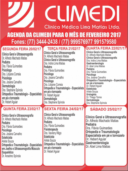 Confira Agenda da Climedi da próxima semana